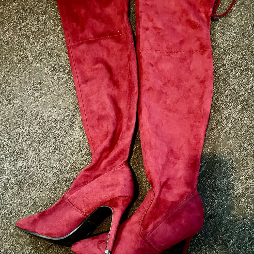 Women's Over-the-Knee Pointed Toe Stiletto Boots - Red